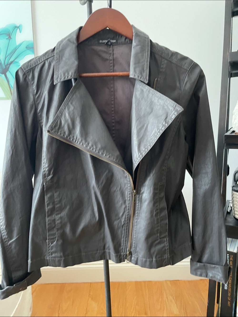 Eileen Fisher Charcoal Asymmetrical Zip Jacket - Picture 2 of 16